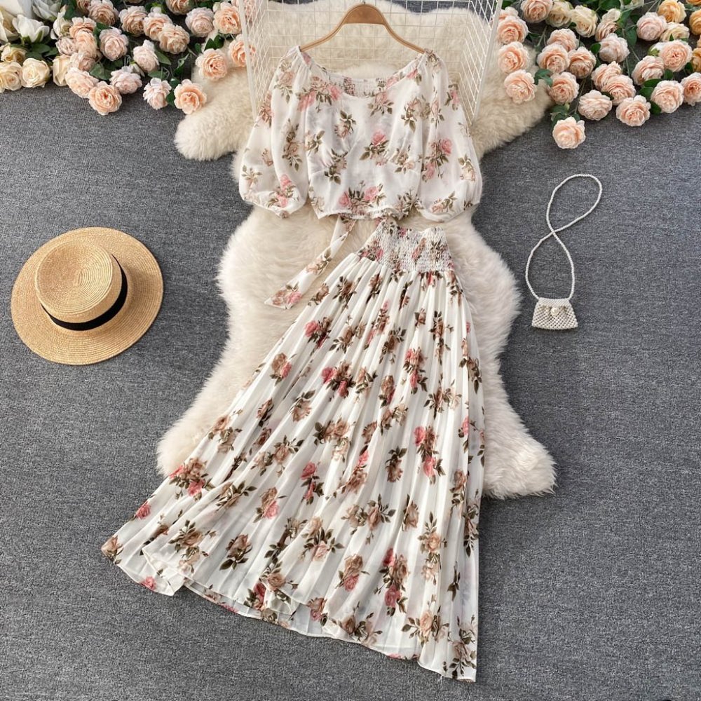 New Women Elegant Floral Skirt Set